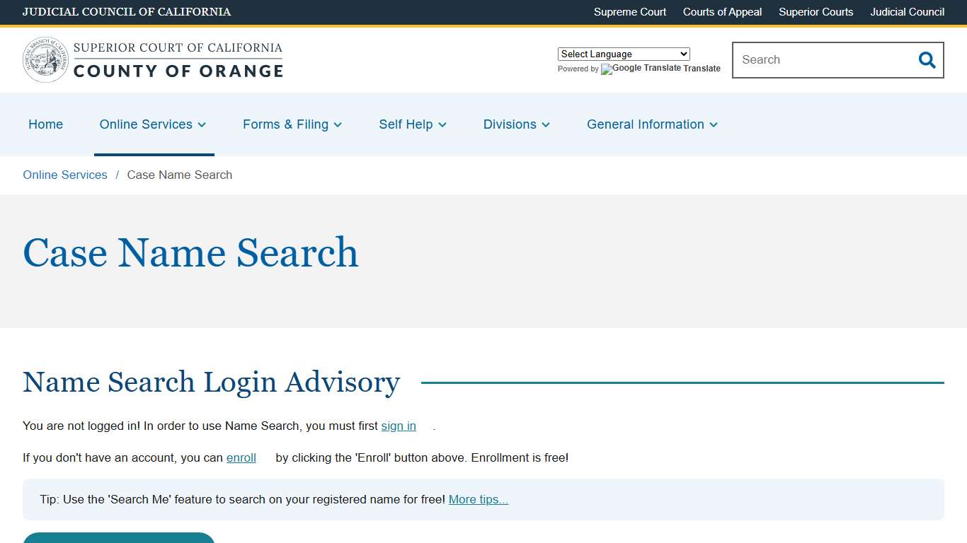 Case Name Search Superior Court of California County of Orange